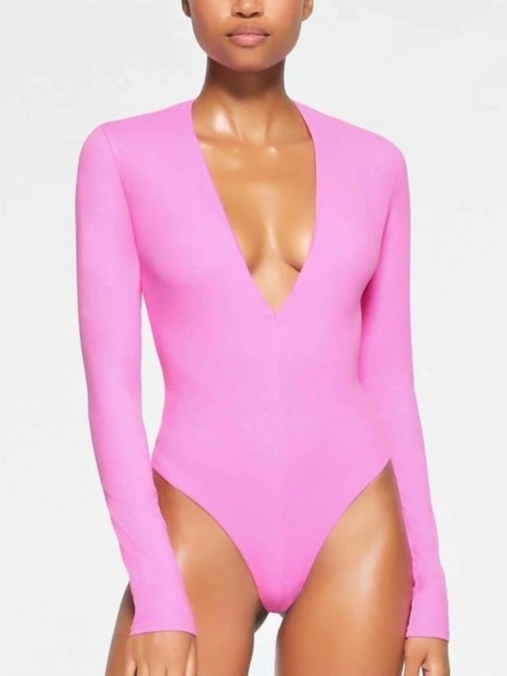 SKIMS Fits Everybody Plunge Bodysuit In Hot Pink
